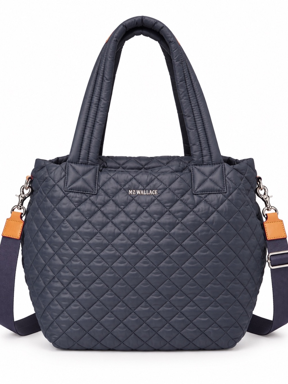 MZ Wallace Medium Metro Quilted Navy Tote with Leather Accent Tabs